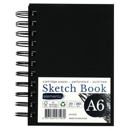 Elements A6 Wire-O Sketch Book | 50 Sheets (100 Sides) | 180 GSM Acid-Free Paper | Perforated Pages – Ideal for Mixed Media Art (Black Cover)