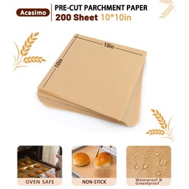 200PCS Parchment Paper Sheets, 10x10in, Squares Baking Paper for Baking, Air Fryer, Steaming, Grilling, Roasting, Wrapping, Precut Non-Stick Square Pan Liners, Oven Paper for Bread (Brown, 10x10 in)