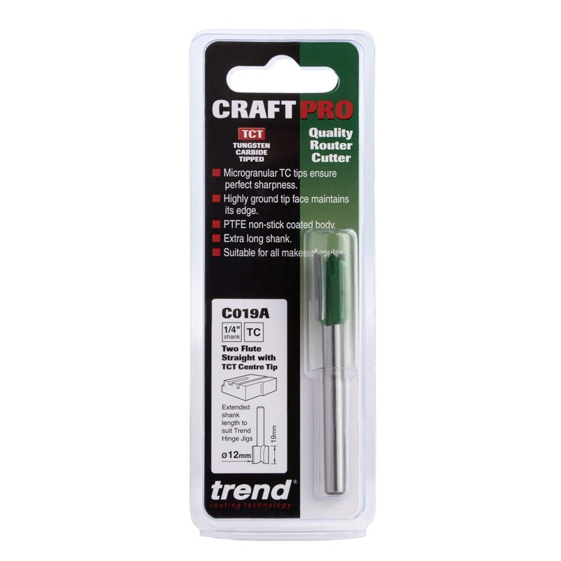 Trend CraftPro Straight Two Flute Router Cutter Bit, 1/4 Inch