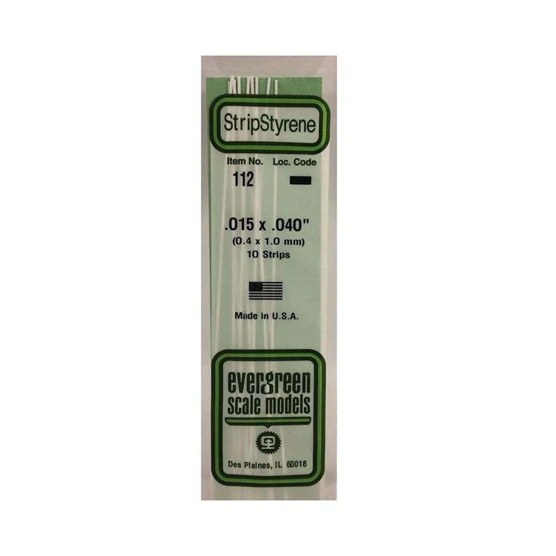 Evergreen Styrene Strip 0.40 x 1.0mm (.015 x 0.040")