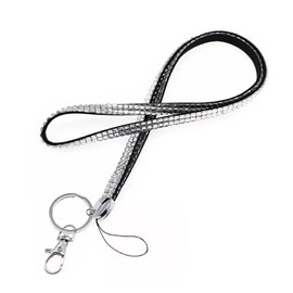 MAHAVIMOKSA Rhinestone Lanyard Bling Crystal Necklace with Keyring for Business Id Badge/Card Holders/key/cell Phone (White)