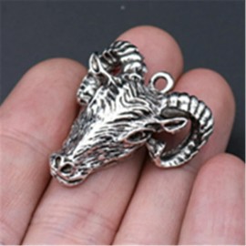Fashion Jewelry large RAM GOAT HORN ANIMAL HEAD Pendant Sterling 925 Silver 24" Necklace men