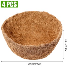 JJYHEHOT 4 Pcs Round Hanging Basket Liners 12 Inch, Natural Coco Fiber Liners, Wall Mounted Coconut Fibres Planter Liner for Hanging Basket Indoor Outdoor Garden Flower Pot