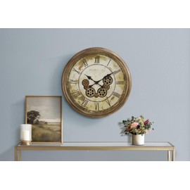 Heemab Enhance Home Decor with 23" Round Wall Clock, Antique Brown, Gear Mechanism for Style and Quiet Operation