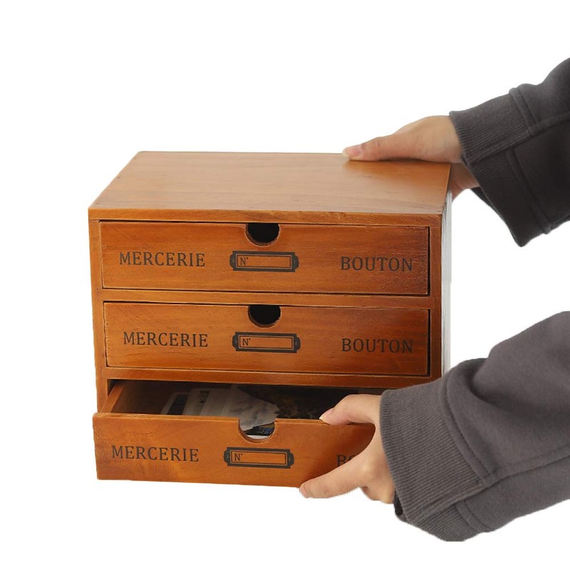 Willcome Wooden Storage Box with Drawers Portable Wooden Desktop Organizer