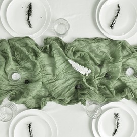 Time to Sparkle Cheesecloth Table Runner 90X400CM Vintage Gauze Romantic Table Runner for Wedding Bridal Shower Birthday Party Table Decor Light Green