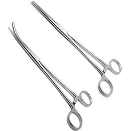 Apical Set of Kelly Forceps Locking Tweezers Clamp, Silver, Straight &Curved, 5-1/2 Inch