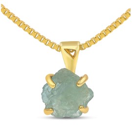 Genuine Raw Aquamarine necklace, with 925 sterling silver yellow gold plated, real rough march birthstone gift for her and him, Uniquelan Jewelry (aquamarine)