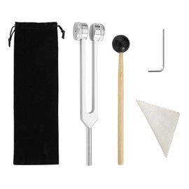 KLEHOPE Tuning Fork Set, Adjustable Tuning Fork 128 Hz, 128 Hz 21.5 cm Aluminium Alloy Tuning Fork Therapy and Hammer, Includes Wrench and Cleaning Cloth, for Relaxation and Meditation
