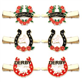 6PCS Kentucky Derby Hair Clips for Women Rose Horseshoe Hair Clip Derby Riding Suit Hairpins Race Horse Hair Barrettes Kentucky Derby Outfits Accessories Party Favors Gifts