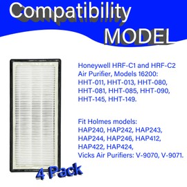 HRF-C1 HRF-C2 Replacement Filter for Honeywell HRF-C1 and HRF-C2 Air Purifier, Filters for Models 16200, HHT-011, HHT-013, HHT-080, HHT-081, HHT-085, HHT-090, HHT-145, HHT-149, 4 Pack