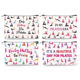 Doodlream 4Pcs Canvas Pilates Teacher Appreciation Gifts Makeup Bag - 23 x 15 cm Only Hotties Do Pilates Cosmetic Bags Travel Organizer Portable Accessories with Zipper, Purse Organizer Pouches