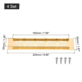 sourcing map Air Vents Cover, 4Pcs 225 x 50mm - Aluminum Alloy Mesh Air Return Vent Cover, Rectangle Louvered Ventilation Grille for Shoe Cabinet Wardrobe (Gold)