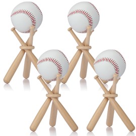 Honoson 4 Packs Baseball Stand Baseball Holders for Balls Display Baseball Bat Wooden Display Stand Holder Display Baseball Centerpieces for Tables for Kids and Sports Lover (Wood Color)