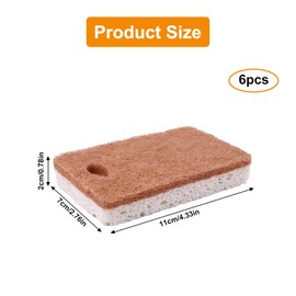 Pack of 6 Biodegradable Dishwashing Sponges, Double-Sided Kitchen Sponge, Natural Coconut Cellulose and Sisal Dish Sponge, Dirt Remover Cleaning Sponge, Reusable Household Sponge
