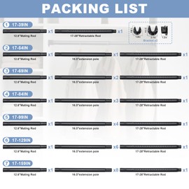 Closet Rods For Hanging Clothes,17-69 Inches Stepless Spring Adjustable Closet Rod With bracket U-shaped,1.3 Inches Heavy Duty Closet Hanging Rod For Wardrobe,Laundry room,Bathroom And Windows