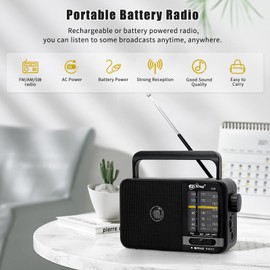 TOWEAR Tragbares FM AM Radio, Netz- und Batterieradio für zu Hause oder im Freien, kleine Tasche mit ausgezeichnetem Empfang, für ältere Menschen, einfach zu bedienen, schwarz