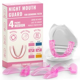4 Pack Pink Night Guard for Women Teeth Grinding, Medium Size, Moldable Dental Guard for Teenagers, Comfortable Mouth Guard for Teeth Clenching at Night, Mouthguard Stops Bruxism, Tmj