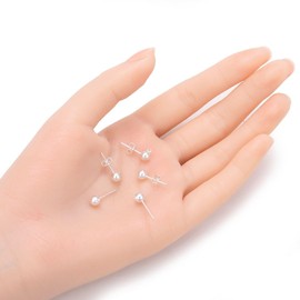 Adabele CF217-4 - 40 piezas de aretes hipoalergénicos con forma de bola de 5 mm, 40 piezas de anillo de tuerca en la parte trasera chapada en plata para manualidades y manualidades