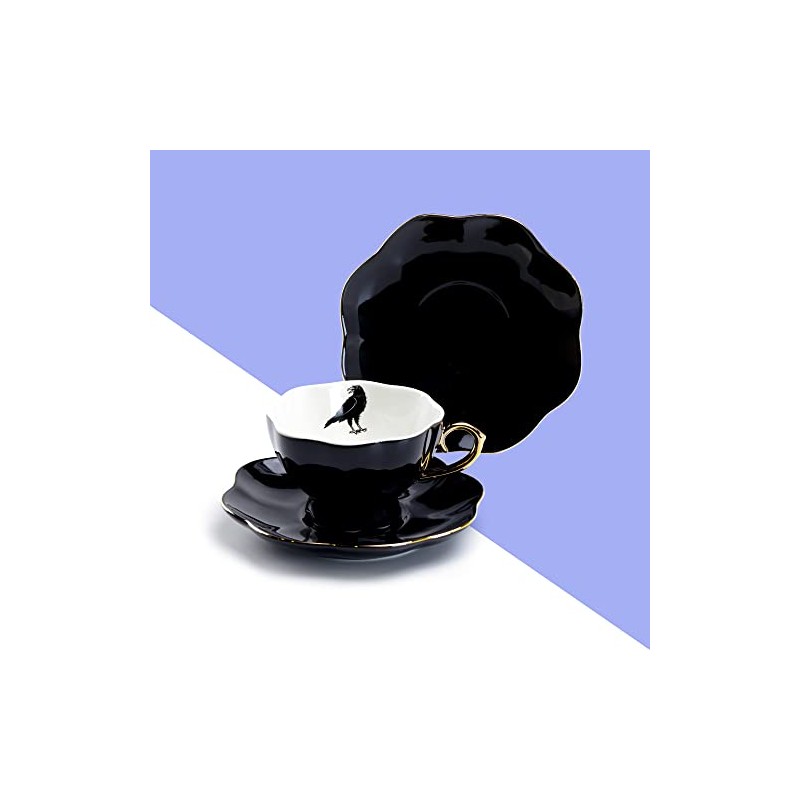 Grace Teaware Raven Black Fine Porcelain Tea Cup and Saucer