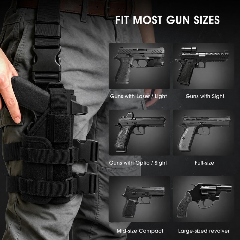 Drop Leg Holster, Tactical Thigh Holster Compatible with Optic/Light/Laser