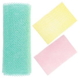 Esponja Exfoliante Africana Larga para Ducha y Baño, Red para Fregar la Espalda en 3 Piezas (rosa, Verde Agua y Amarillo), Paño Exfoliante Corporal Ad