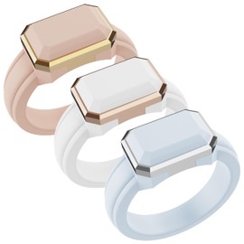 ThunderFit Trinity Stone Silicone Rings for Her - Faux Gemstone Rubber Wedding Engagement Bands for Women's, Variety Multipacks 1-3