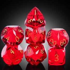 DNDND 7-Piece Glass D&D Dice Set - Multifaceted Red Dice Set for Dungeons and Dragons, Tabletop Gaming, Collectors | Premium Gift Box & Durable Design (Red)