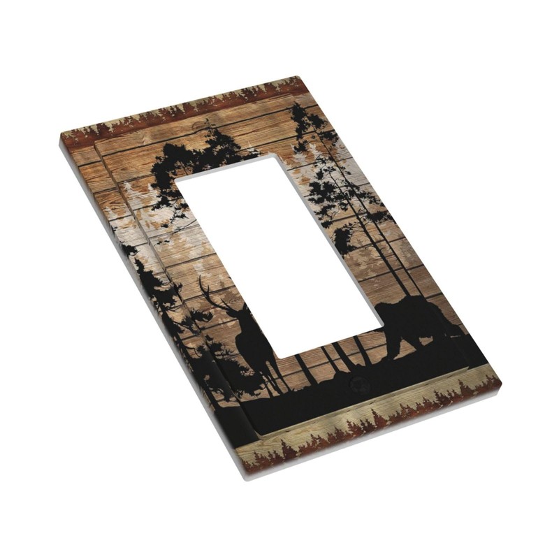 WMHUSU Decorative Outlet Covers Abstract Bear Deer Forest on Brown