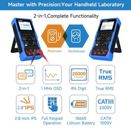 OWON HDS120 2-in-1 Multi-Function Oscilloscope Multimeter, 1MHz Bandwidth with 2.8" IPS Screen, 20000 Counts, 4 1/2 Digital Multimeter and 1 Channel Digital Oscilloscope