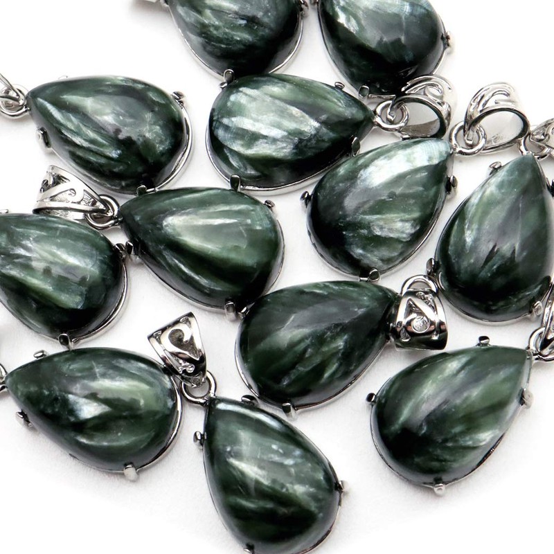 Seraphenite Necklace Drop Natural Stone Pendant Silver 925 Power Stone
