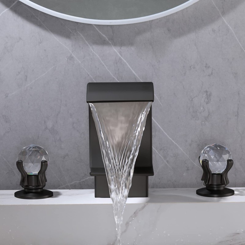 BANGPU Bathroom Sink Faucet 3 Hole Widespread Waterfall Bathroom Faucets