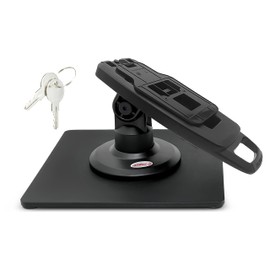 ENS Tailwind Verifone Vx805 3" Latch and Key Lock Compact Pole Mount PIN Pad Stand with Square Freestanding Mobility Base Plate, Black