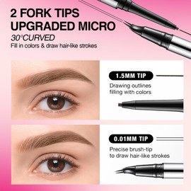 Curved Eyebrow Pen, 2-in-1 Dual Ended Eyebrow Pencil, Microblading Eyebrow Pen, 0.01mm 2 Prong Microtip and Extra Fine Tip, Create Natural Hairy Eyebrows, Waterproof, All Day Lasting (#02 Brown)
