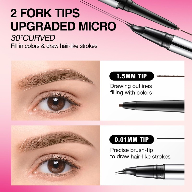 Curved Eyebrow Pen, 2-in-1 Dual Ended Eyebrow Pencil, Microblading Eyebrow