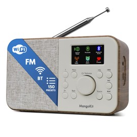 MangoKit SR-L WiFi Internet Radio, Podcast Player, Bluetooth Speaker,150 Presets, Portable FM Radio, Alarm Clock Radio, Compact Kitchen Radio with Full Colour Display, Mains or Battery Powered-Walnut