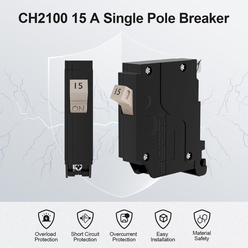 15 Amp 1Pole Miniature Circuit Breaker, 120/240 VAC, Single Pole