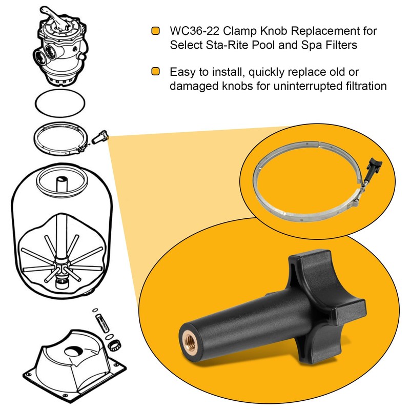 WC36-22 Clamp Knob Replacement for Pentair Compatible with Posi-Flo II