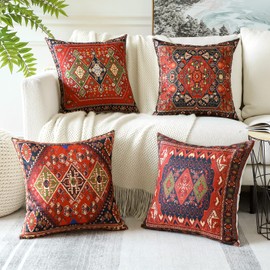 JOTOM Set of 4 Cushion Covers 45x45 cm Bohemian Style Decorative Square Throw Pillow Covers 18x18 Inch Sofa Car Pillowcase for Outdoor Home Bed Living Room Couch Decor (Exotic Style B)