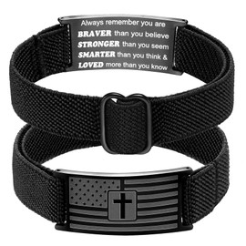 American Flag Cross Bracelet for Boys Men Freedom Adjustable Christian Bracelets Engraved Bible Verses Inspirational Message Religious Prayer Jewelry Gift Military Patriotic Wristbands Always Remember
