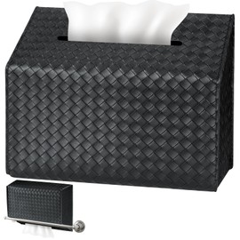 NiHome PU Leather Tissue Box Cover for Kleenex Hand Towels, Versatile for Countertops and Towel Racks, Leather Enhances Home Decor, Easy to Use with Exquisite Edging Craftsmanship (Black)