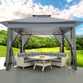 COBIZI 12x12 Pop up Gazebo on Clearance with Mosquito Netting & Sandbags, Outdoor Canopy Tent with 4 Ropes 8 Stakes & Portable Carrying Bag, Patio Portable Gazebo for Garden Backyard & Lawn,Darkgrey
