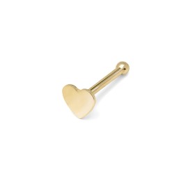 JewelryWeb 14k Real Gold 20G 4mm Flat Polished Heart Nose Stud, Yellow Gold, no gemstone