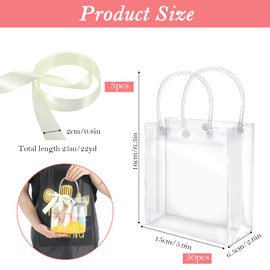 Yuanan 50 Pack Clear Gift Bags with Handles, Clear Plastic Gift Party Favor Bags, Mini Baskets for Gifts Reusable PVC-Bags with Ribbon(6.3" x 5.9" x 2.6")