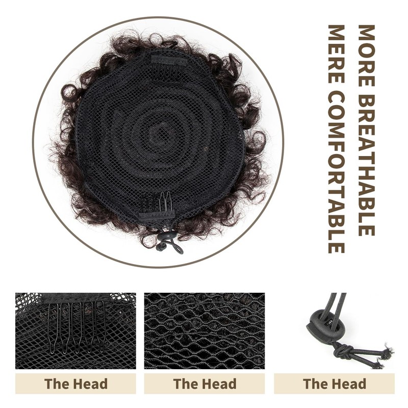 ISHEENY Natural Black Ponytail Extension Human Hair Small Messy Bun