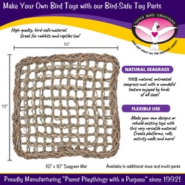 Super Bird Creations SB50004 Seagrass Mat for Cage Decor, Pet Enrichment and Boredom Relief - Versatile Toy-Making Base - Ideal for Parrots - Small to Large Birds & Reptiles - 10"x10" (3 Pack)
