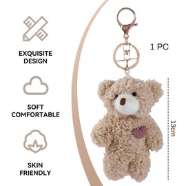 Calkkrer Cute Plush Keyring, Brown Bear Bag Pendant, Cuddly Toy Keychain, Car Keyring, Teddy Bear Pendant for Children Women, brown