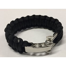 Black Survival Paracord Bracelet with Stainless Steel Shackle Clip