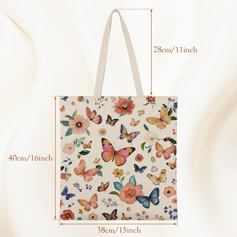 Louise Maelys Butterfly Floral Canvas Tote Bag For Women with