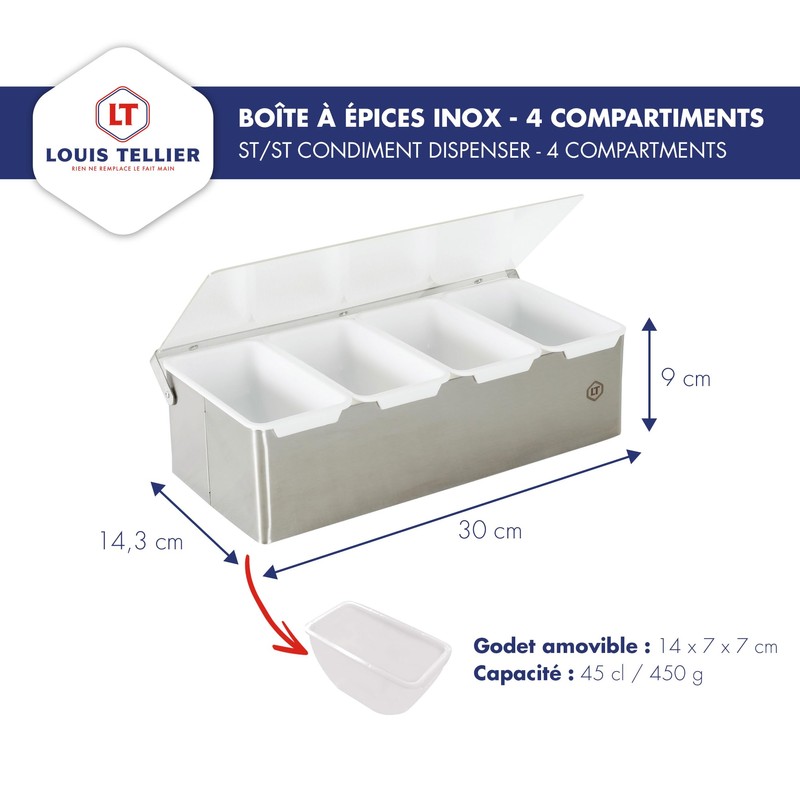 LOUIS TELLIER Spice Jar with 4 Compartments - Stainless Steel